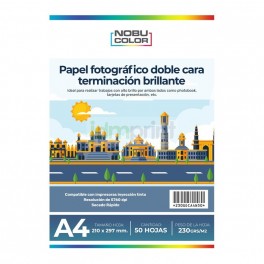 Papel Fotográfico Glossy doble cara A4 - 230 gr. - 50 hojas