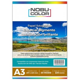 Papel foto pigmentado brillante 200 gr. A3 20 hojas Nobucolor