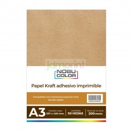 Papel Kraft adhesivo imprimible A3 200 gr. 50 hojas