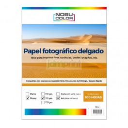 Papel fotográfico glossy brillante Nobucolor A4 115 gr. 100 hojas