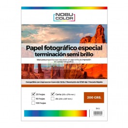 Papel Foto Semi Brillo Carta 200 grs. 20 hojas